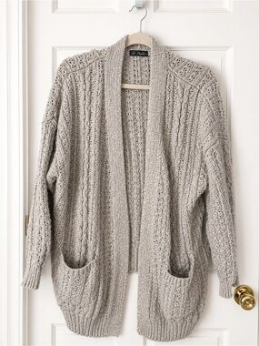 Cozy Open-Front Chunky Knit Cardigan Sweater - Light Gray